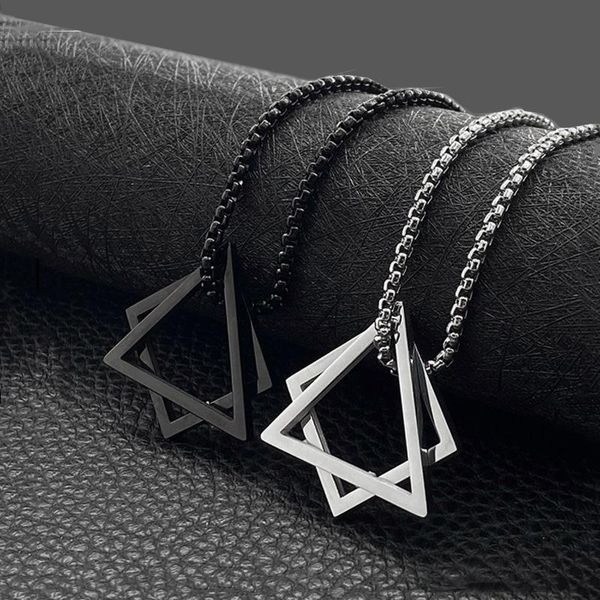 

necklace women stainless steel chain necklaces pendants couple necklace men triangle square women's pendant jewelry on the neck, Silver