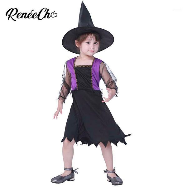 

2019 new arrival halloween costume for kids girls witch costume purple dress with hat carnival cosplay kid1, Black;red