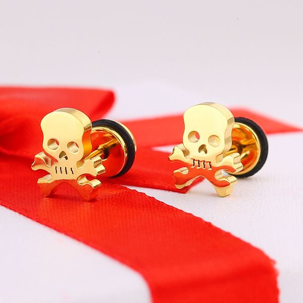 

personalized pirate titanium skull stainless steel plugs rock hiphop style ear men/women pierced stud earrings u8ia, Golden;silver