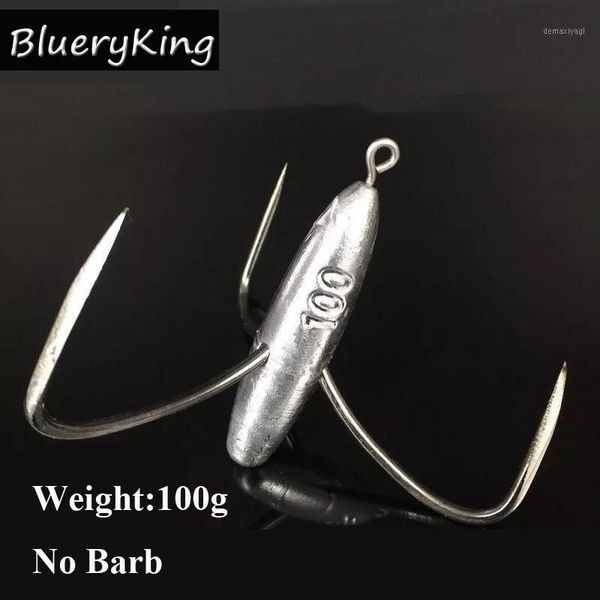 

bluekim 100g sharpened big treble fishing hooks with lead head three-jaw hook leaded squid anchor hooks non-barb1