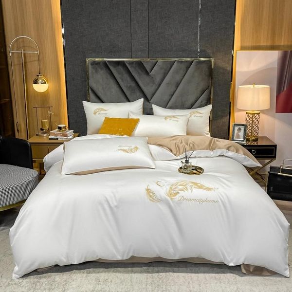 

bedding sets 4pcs solid color set cotton sheets for bed linen embroidery duvet cover quality and pillowcases