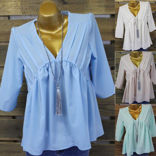 

2020 speed sell tong ebaywish spring style pure color chiffon v-neck lady shirt jacket s - 5 xl spot1, White