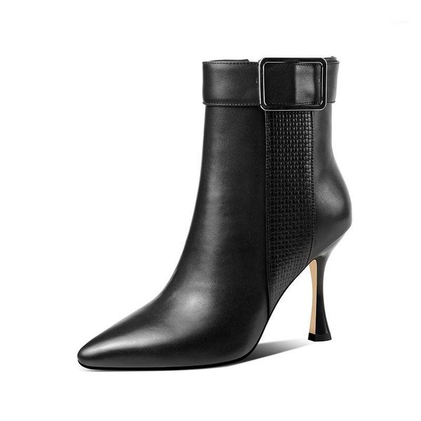 

genuine leather women ankle boots autumn winter high heels pumps fwmale night club shoes woman heels1, Black