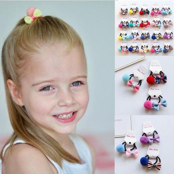 

10sets=200pcs children girl hair accessories baby kid elastichair bands hair bow pompom headband rope ties1, Slivery;white