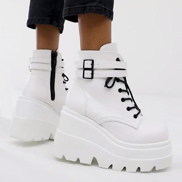 

new ladies high platform boots fashion high heels ankle boots women 2020 party wedges shoes woman, Black