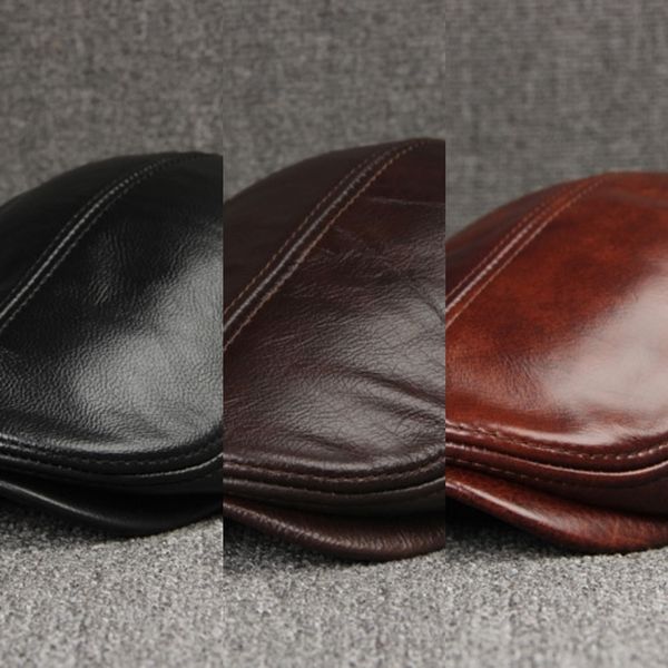 

ic3e protection genuine leather newsboy cap middle aged and old man cowhide cap flat ear vintage beret hat, Blue;gray