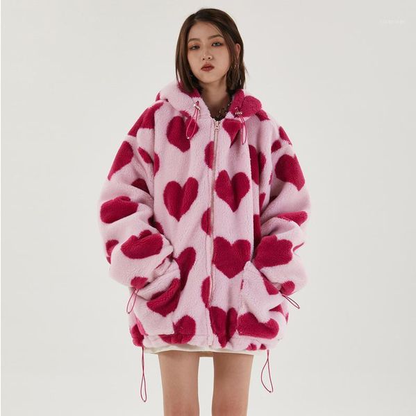 

printed plush jacket hooded lamb cashmere cotton-padded jacket for men and women couples tide brand cotton1, Black