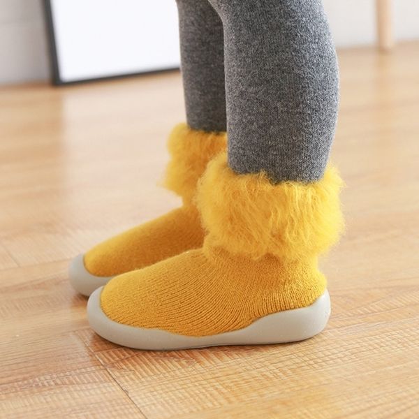 

baby socks shoes girl boy floor socks anti slip kids sock with rubber soles toddler winter leg warmers infant plush slippers y201009, Pink;yellow