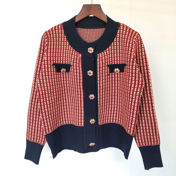 

1231 2021 brand same style regular red crew neck long sleeve cardigan kint sweater qian, White