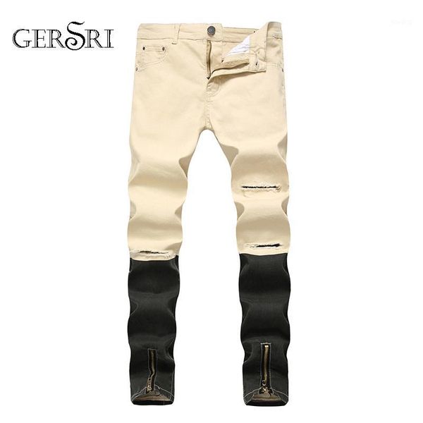 

gersri straight jeans men fashion denim pants patchwork streetwear mens ripped zipper jeans plus size male hole trousers cotton1, Blue