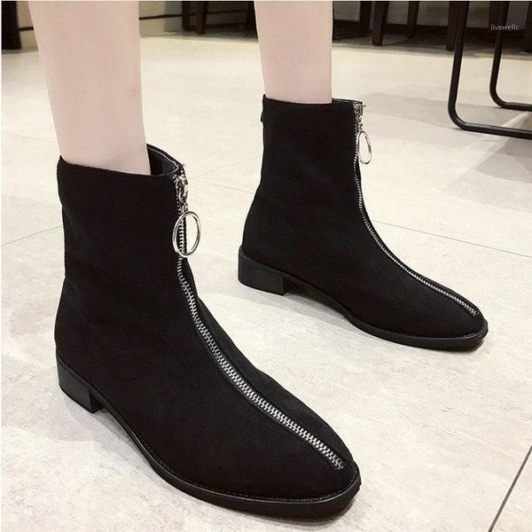 

boots size 35-50 nice pretty women ankle autumn classic zip front shoes woman flat heels office lady formal dress boot1, Black