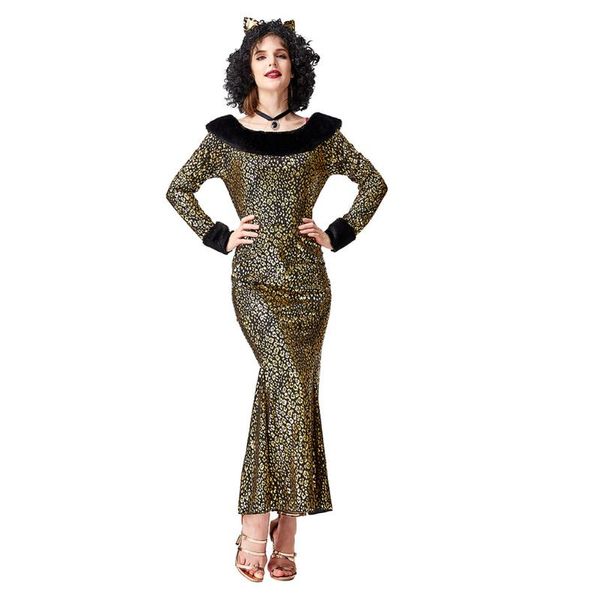 

costume accessories halloween leopard for women animal cat cosplay long sleeves maxi dress performance party suit, Silver