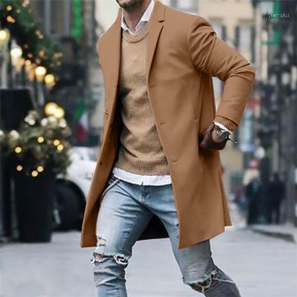 

men's trench coats 2021 casual men's jackets autumn winter button slim long sleeve suit jacket coat blouse vintage mens coats1, Tan;black