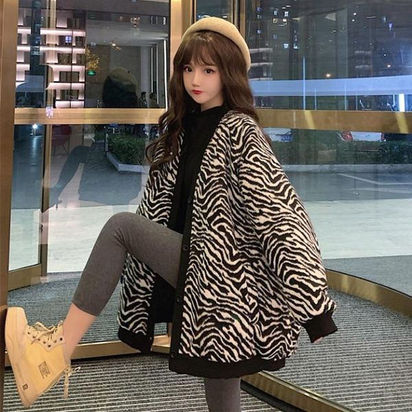 

zebra pattern cotton padded thickened mid-length coat for women autumn and winter 2020 new easy korean casual female, Black