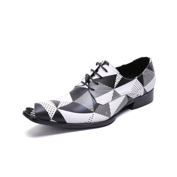 

dress shoes personality geometric pattern men's season breathable white lace pointed, Black