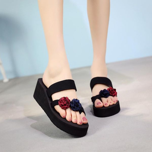 

shoes woman 2021 female slippers on a wedge luxury slides rubber flip flops low new soft designer hawaiian beach basic scandals, Black