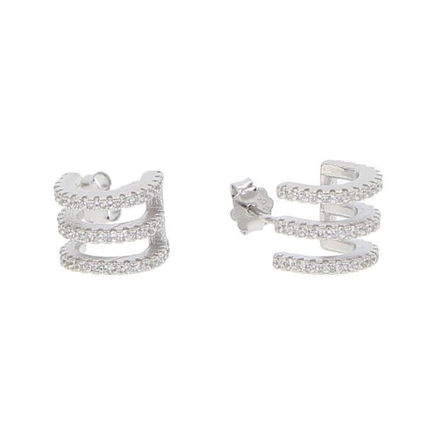 

stud 925 sterling silver minimalist stackable micro pave cz earring half circle charm beads dainty jewelry, Golden;silver