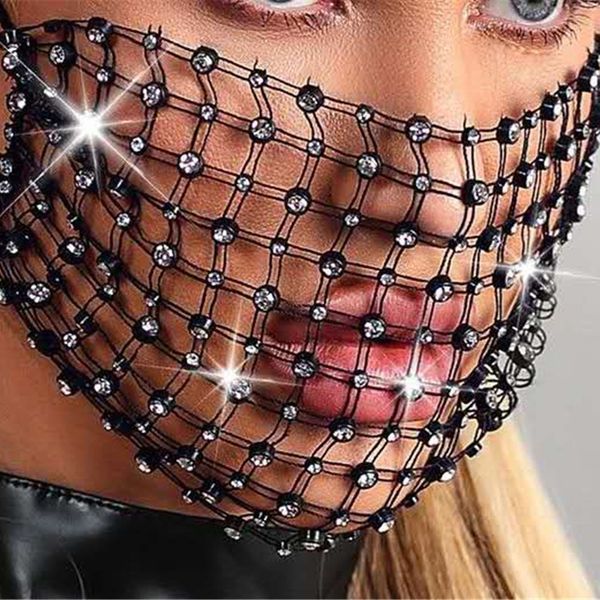 

rhinestone 2020 new luxury mystic black mesh veil jewelry mask for women bling crystal decoration mask prom pa