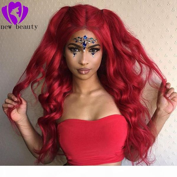 

30inch long red body wave 360 lace frontal wig glueless full lace front wigs preplucked natural hairline synthetic wigs for women, Black