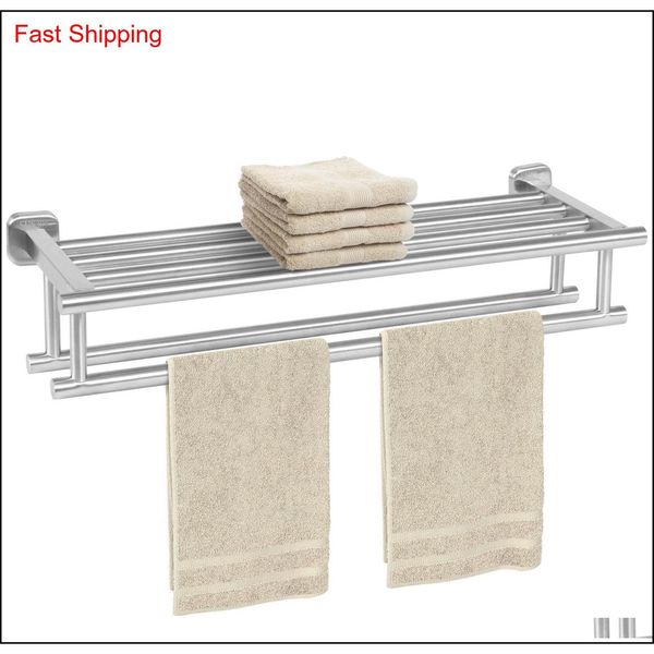 

stainless steel double towel rack wall mount bathroom shelf bar qylntp bde_luck