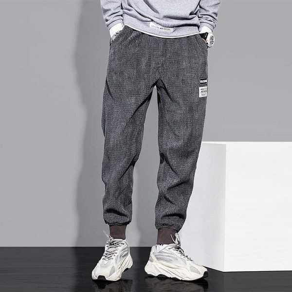 

2021 new korean style fashion casual cargo pants loose fit leisure corduroy joggers wide leg trousers streetwear hip hop sweatpants men xg07, Black