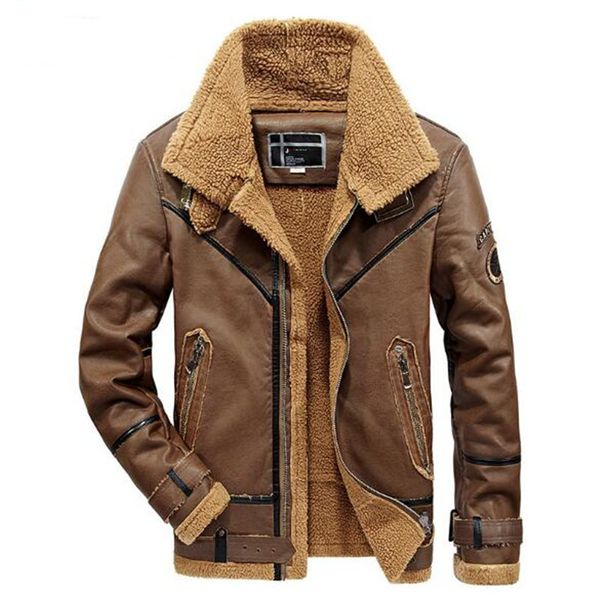 

2021 inverno couro dos homens do plutnio pele forrada casaco de moda quente outwear jaqueta estilo vintage eyv4, Black