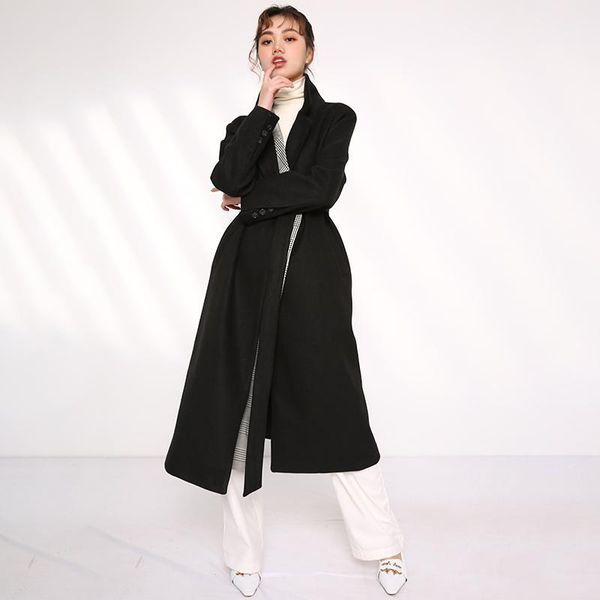 

eam] plaid spliced big size long thick warm woolen coat parkas new long sleeve women fashion tide autumn winter 2021 1dd0741011, Black