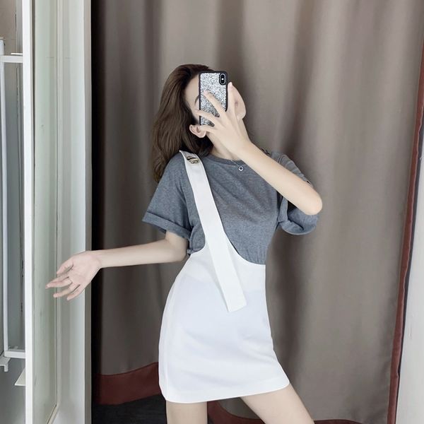 

zur8l 2020 royal sling sling summer new western style young girl style graceful mature suspender sister suspender skirt light skirt two-piec, Gray