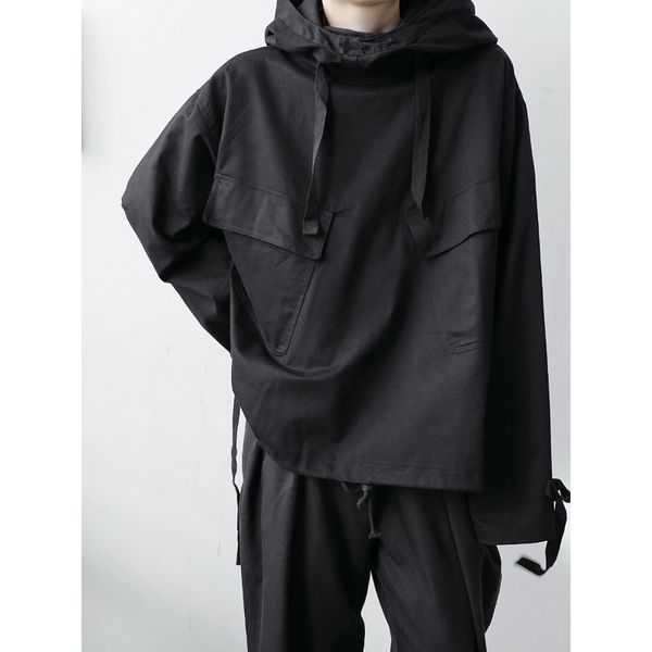 

2020 sweater male short hoodie outerwear female streetwear vintage japanese hip dark hooded jacket 5akj, Black