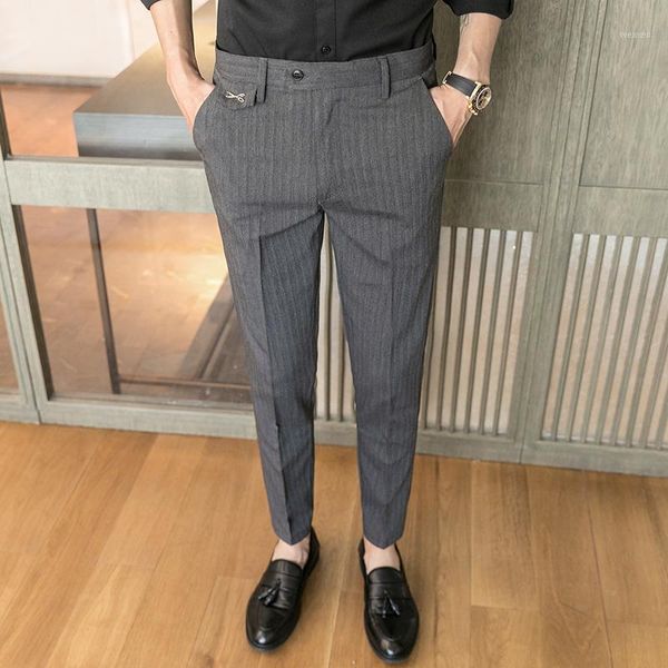 

yasuguoji new style 2020 fashion male spring stripe business trousers men's pure cotton leisure suit pants men1, White;black