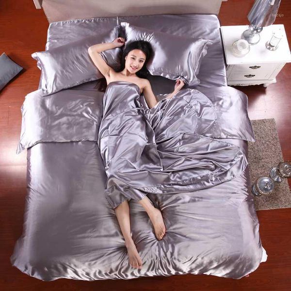 

bedding sets set comforter king size pure satin silk home textile bed cloth sheet flat romantic1