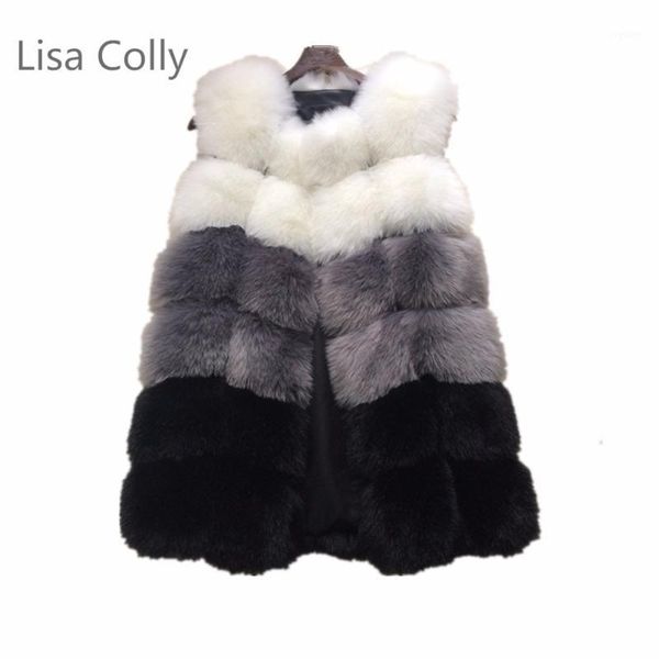

lisa colly autumn winter fur vest women thick coat jacket luxury furry slim faux fur vest outwear women long waistcoat1, Black