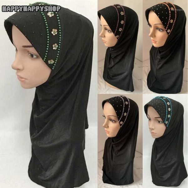 

women muslim islamic hijab black ethnic style headscarf wrap amira cap arab ladies beaded scarves turban hat headwear ramadan1, Red