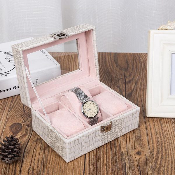 

new design korean style leather 3 bits watch box multi-jewelry box, Pink;blue