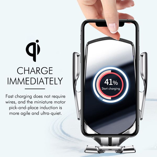 

qi automatic clamping 10w wireless charger car phone holder smart infrared sensor air vent mount mobile phone stand hold