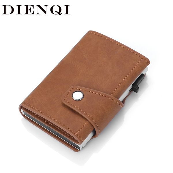 

dienqi genuine leather men's wallet rfid business card holder hasp bifold slim mini wallet male magic smart wallet walet brown c1223, Red;black