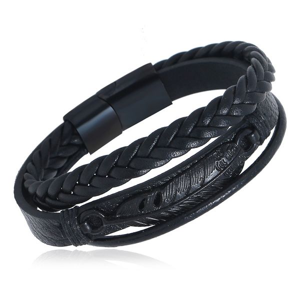 

accessories creative black stainless steel men's leather bracelet double layer student jewelry, Silver