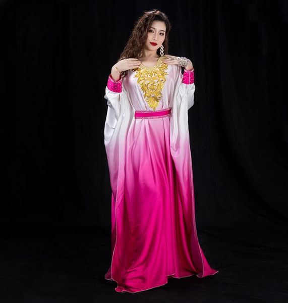 

women belly dance performance costume khaleegy gradient bladi dress professional dancer show wear 3 piece set (robe+shirt+belt), Black;red