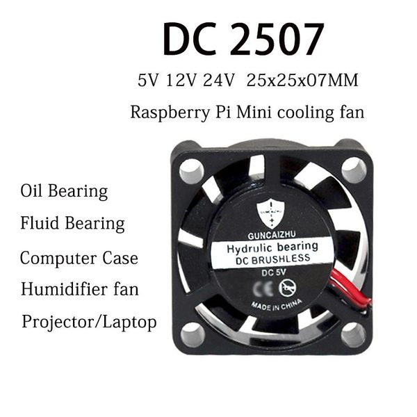 

2pcs new dc 5v 12v 24v 2507 25x25x7mm cooling fan fluidÂ bearing 15000rpm 0.06a humidifier raspberry pie aroma with 2pin