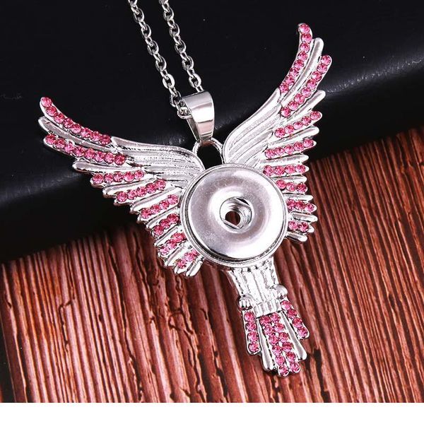 

snaps jewelry crystal wing pendant necklace 18mm snap necklaces women charms snap button diy jewelry gift for wo jllyuu, Silver