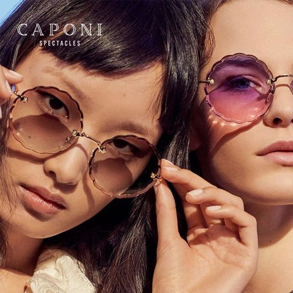 

caponi rimless солнцезащитные очки женщины 2020 рози цветочная shaped круглый модные женские очки модные очки vintage designer j118, White;black