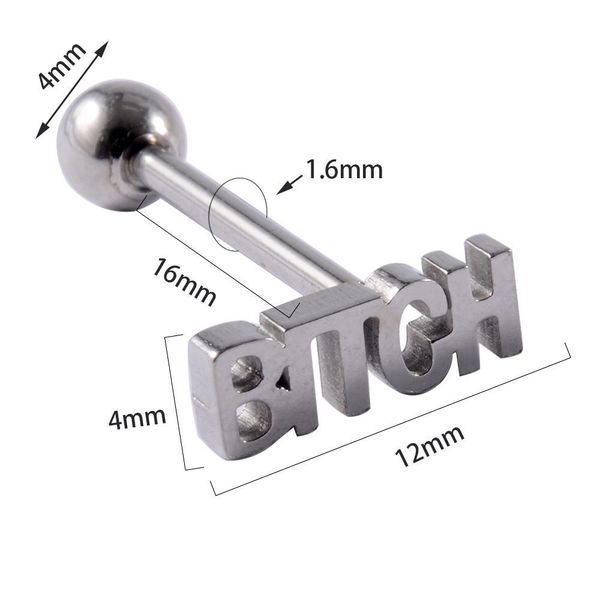 

1pc surgical steel kiss letter tongue rings punk style hypoallergenic piercing tongue barbells piercing body jewelry 14g q jllsst, Silver