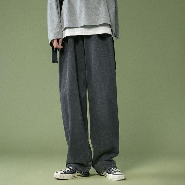 

men's jeans spring wide-leg fashion retro casual men streetwear korean loose hip-hop straight denim trousers mens s-2xl, Blue