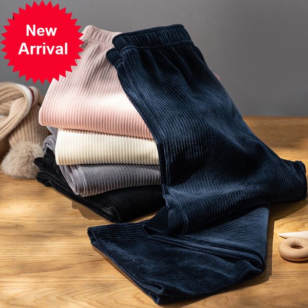 

2021 new retro female slim-looking waistband, pants, long legs, soft velvet, autumn pants. l77e, Black;white