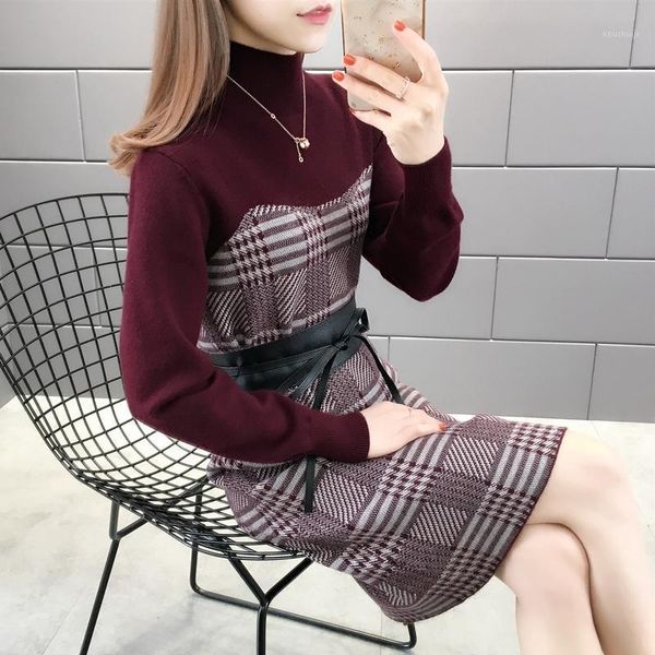 

505357 [zone n 1 right] - real s- spring new half high collar belt plaid two pieces sweater 2019ag1, White;black
