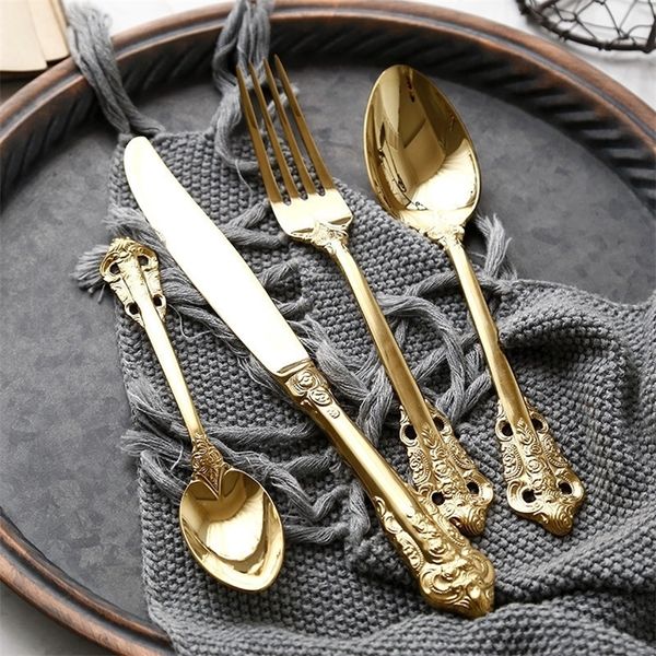 Lingeafey Posate in acciaio inossidabile Cucchiaio e forchetta d'oro Set da tavola da cucina Set da tavola Set di posate reali Nuovo Dropshipping 201130