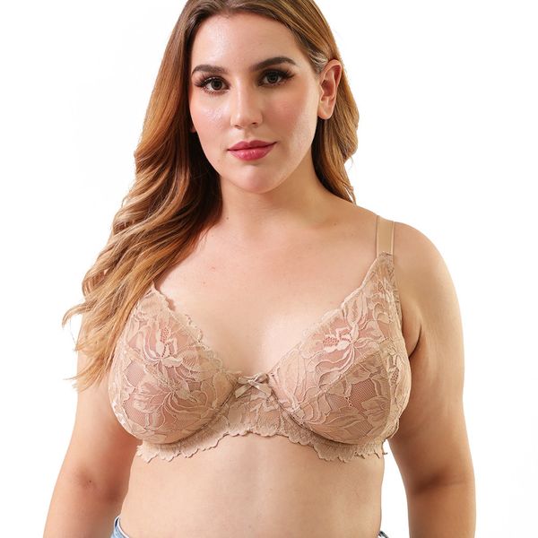 

plus size bra women's full coverage non padded embroidery floral lace bra underwired minimizer bra big cup b c d dd ddd e f 201202, Red;black