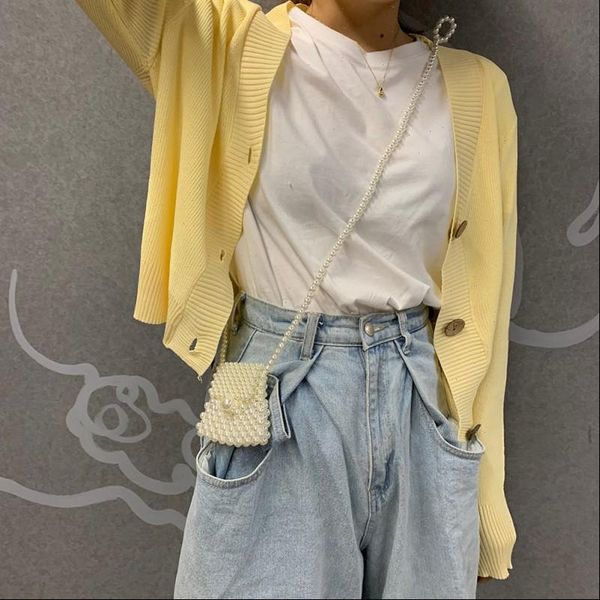 

female knit cardigan korean solid color sweater loose female knitted fall yellow kardigan jumpers drop shipping, White;black