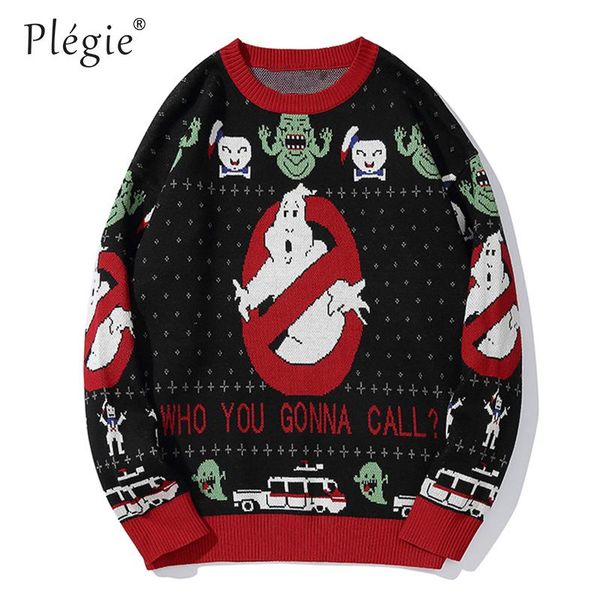 

men's sweaters plegie men ghost print mens pullover harajuku o-neck male college style knitted autumnwinter couple, White;black