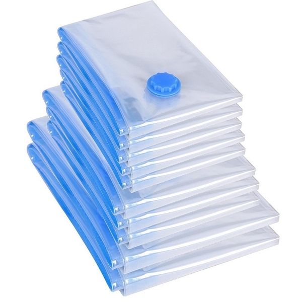 

20pcs home vacuum bag for clothes storage bag with valve transparent border foldable compressed organizer save space seal packet y200714, Blue;pink